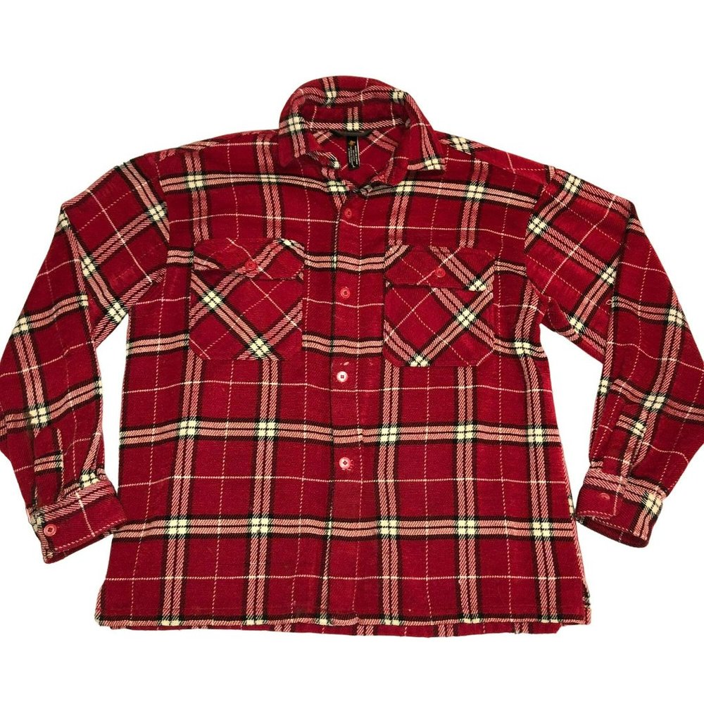 Hip Hop History Red Plaid Flannel Shacket Shirt Sz L Grunge Streetwear Distresse